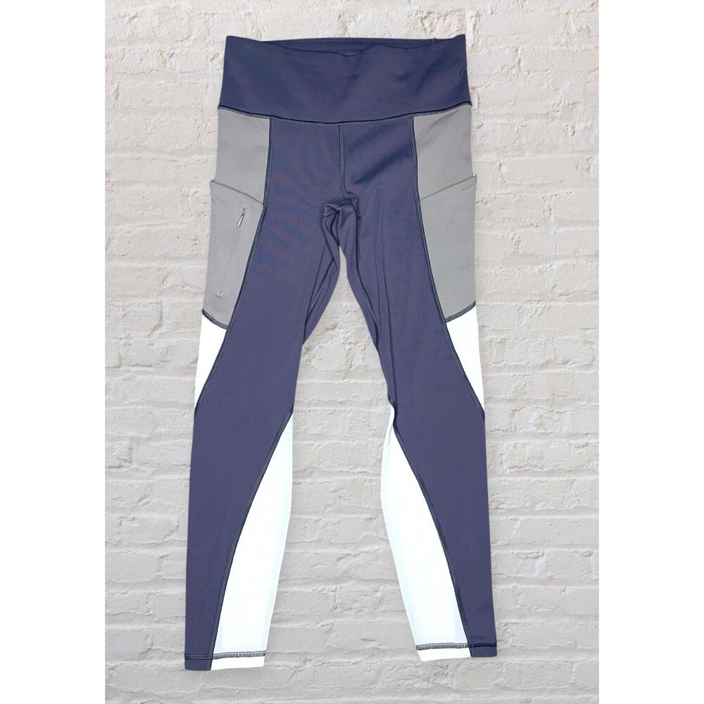 Athleta Up For Anything Zip Pocket Leggings Womens SM Gray Colorblock Reflective